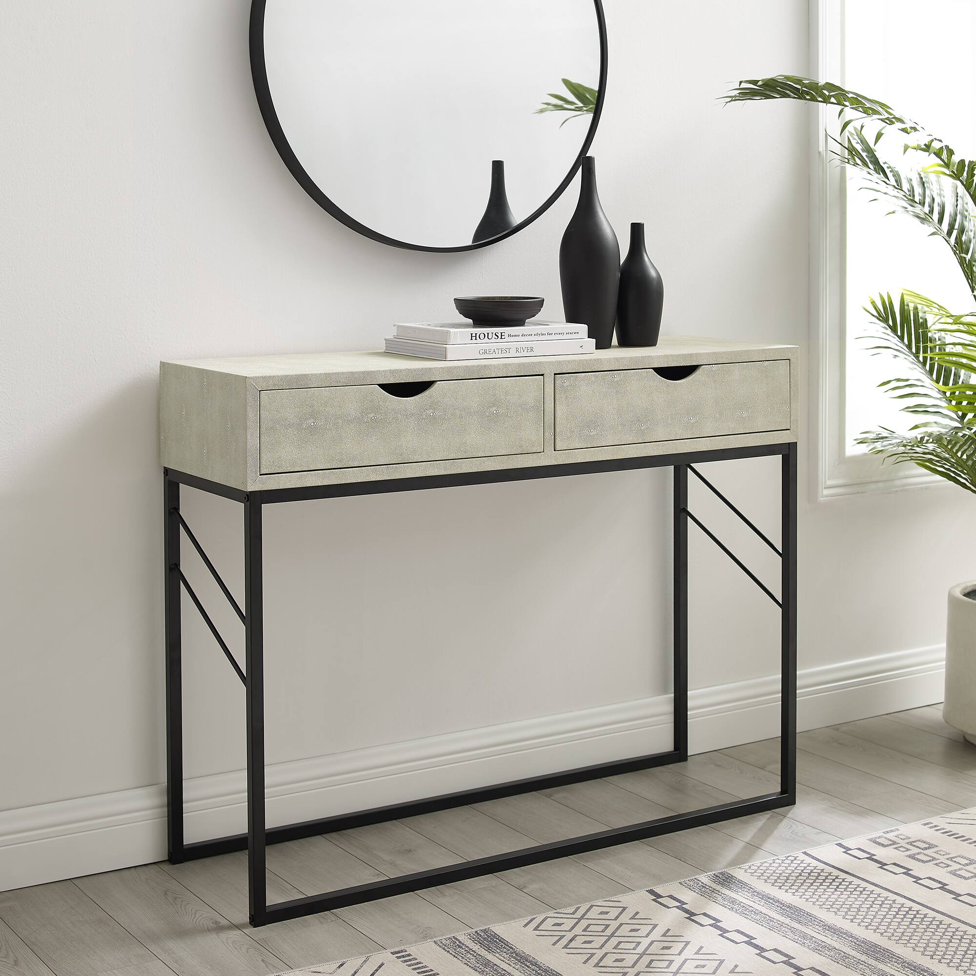 Walker Edison Off White 2-Drawer Faux Shagreen Entry Table